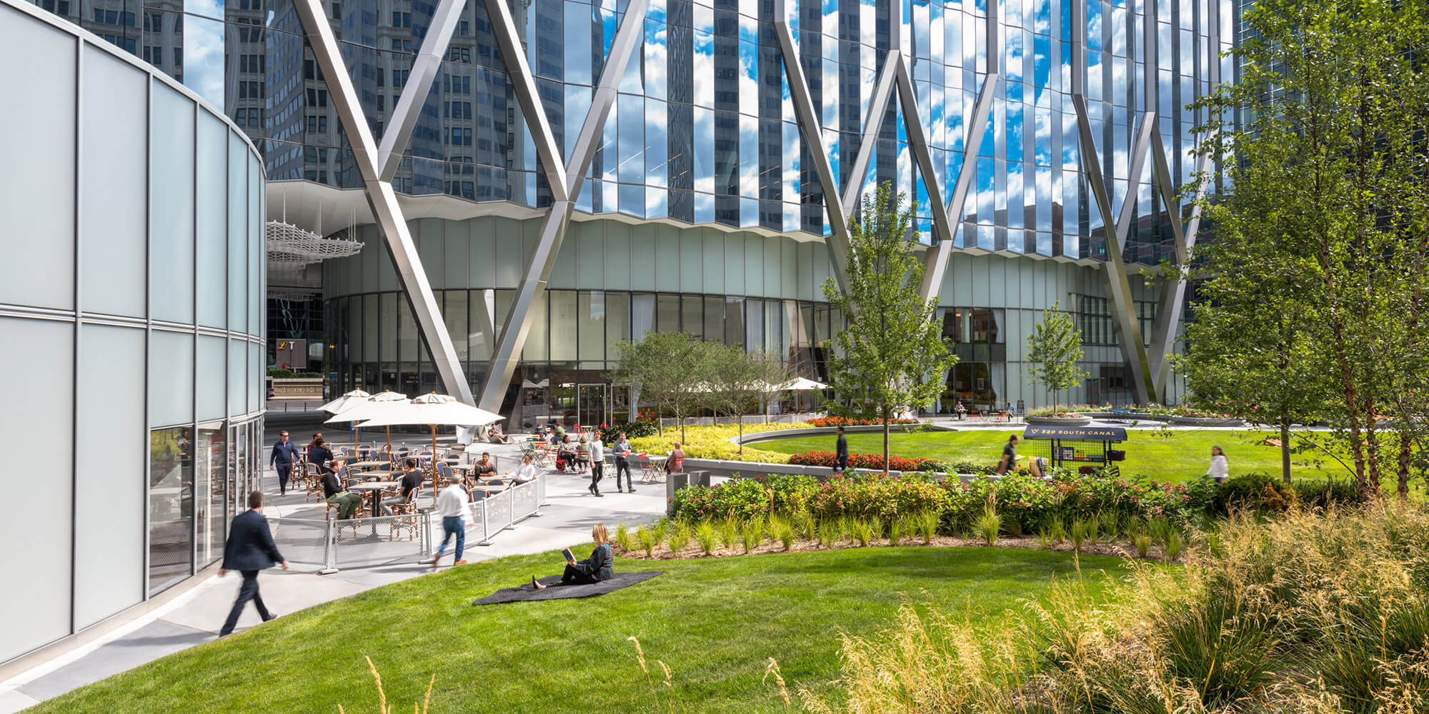 The Green at 320 greenspace in front of the 320 S Canal building