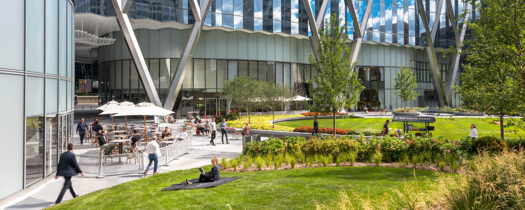 The Green at 320 greenspace in front of the 320 S Canal building